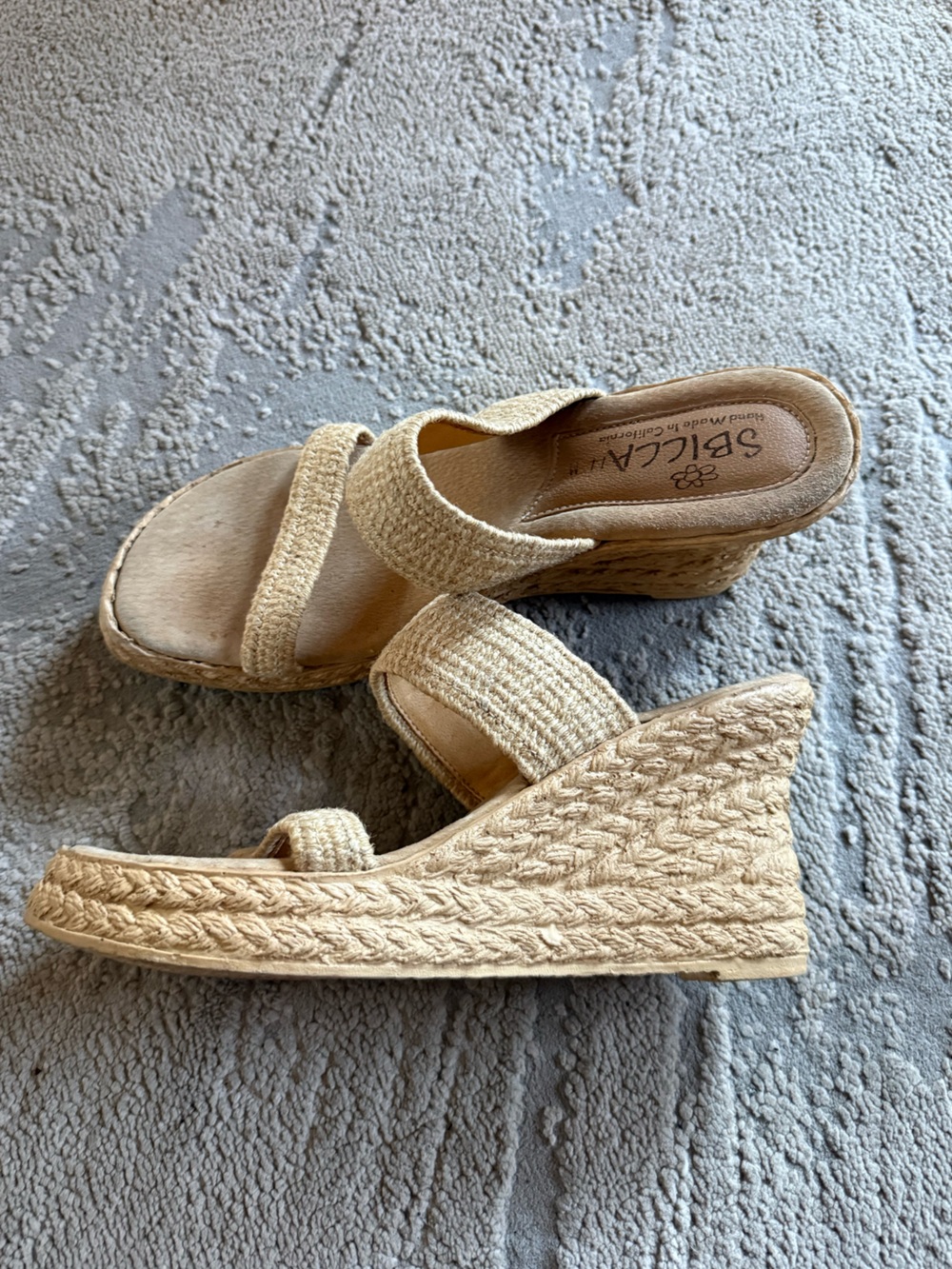 Sbicca Natural Beige Woven Espadrille Wedge Sandals slip on raffia 11